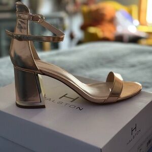 Halston Heritage Gold Women's Block Heel Sandals